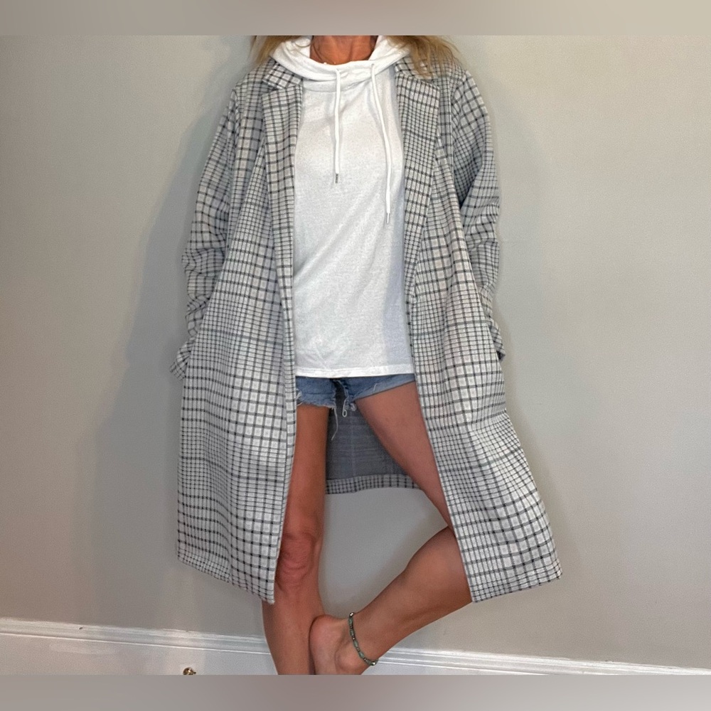 Long length plaid blazer/jacket